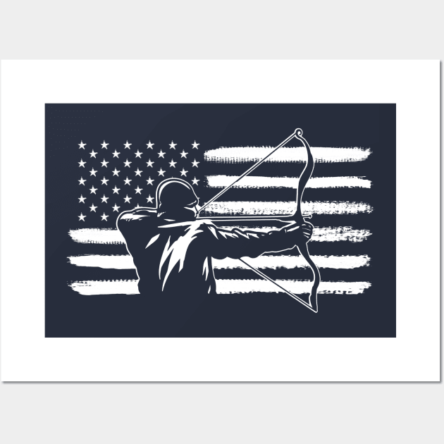 Retro Vintage Style American Flag Bow Hunting Gift For Hunter Wall Art by HCMGift